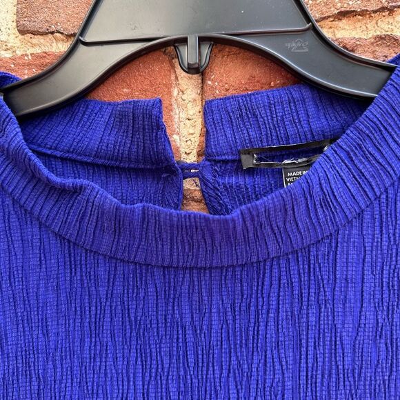 Eileen Fisher Women's $178 Woven Plissé Mock Neck Dress royal size 3X - Picture 3 of 11